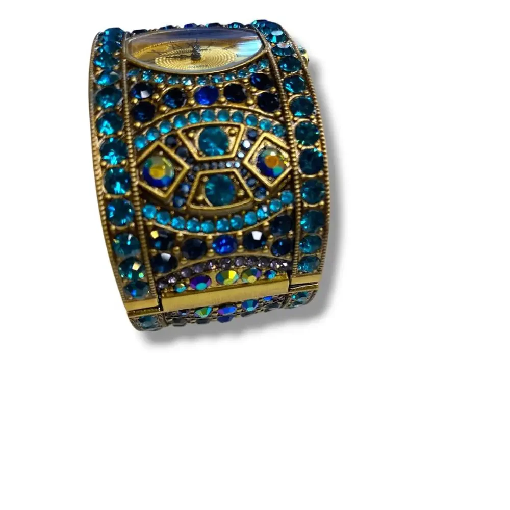 Heidi Daus Divinely Deco Cuff Bangle Watch Pave Crystal Working Blues